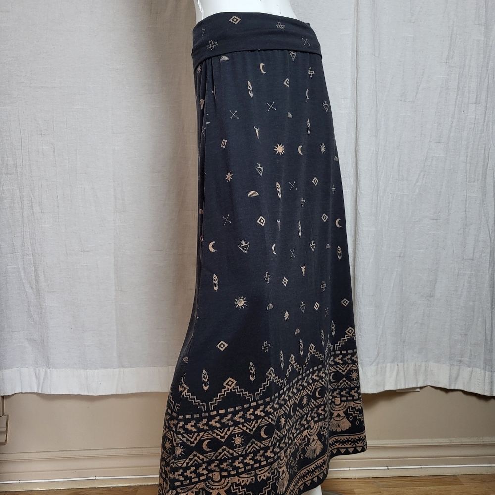 Mossimo Supply Co. Celestial Moon Sun Maxi Skirt Black Boho Whimsigoth Tribal - Picture 3 of 13